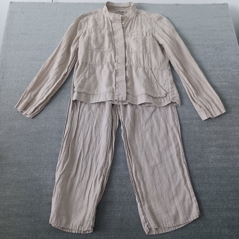 Flax Neutral Linen Two-Piece Relaxed Pantsuit in Light Taupe
